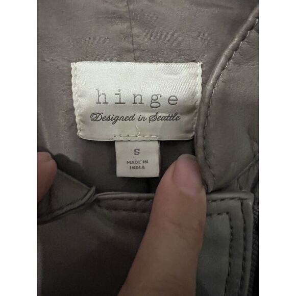 Hinge Gray Leather Full Zip Moto Jacket Small Short Grunge Fitted Biker - Picture 3 of 10